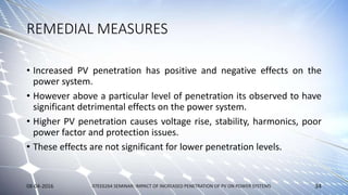 Impact of high level penetration of photovoltaics on Power system | PPTX