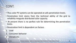 Impact of high level penetration of photovoltaics on Power system | PPTX