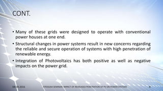 Impact of high level penetration of photovoltaics on Power system | PPTX
