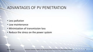 Impact of high level penetration of photovoltaics on Power system | PPTX