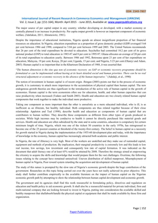 Impact of Human Capital Development on Economic Growth in Nigeria | PDF