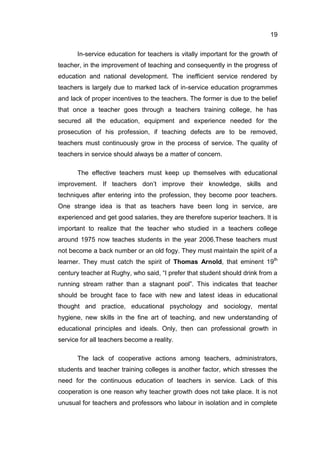 Impact of in service teacher training programme on students achievement ...