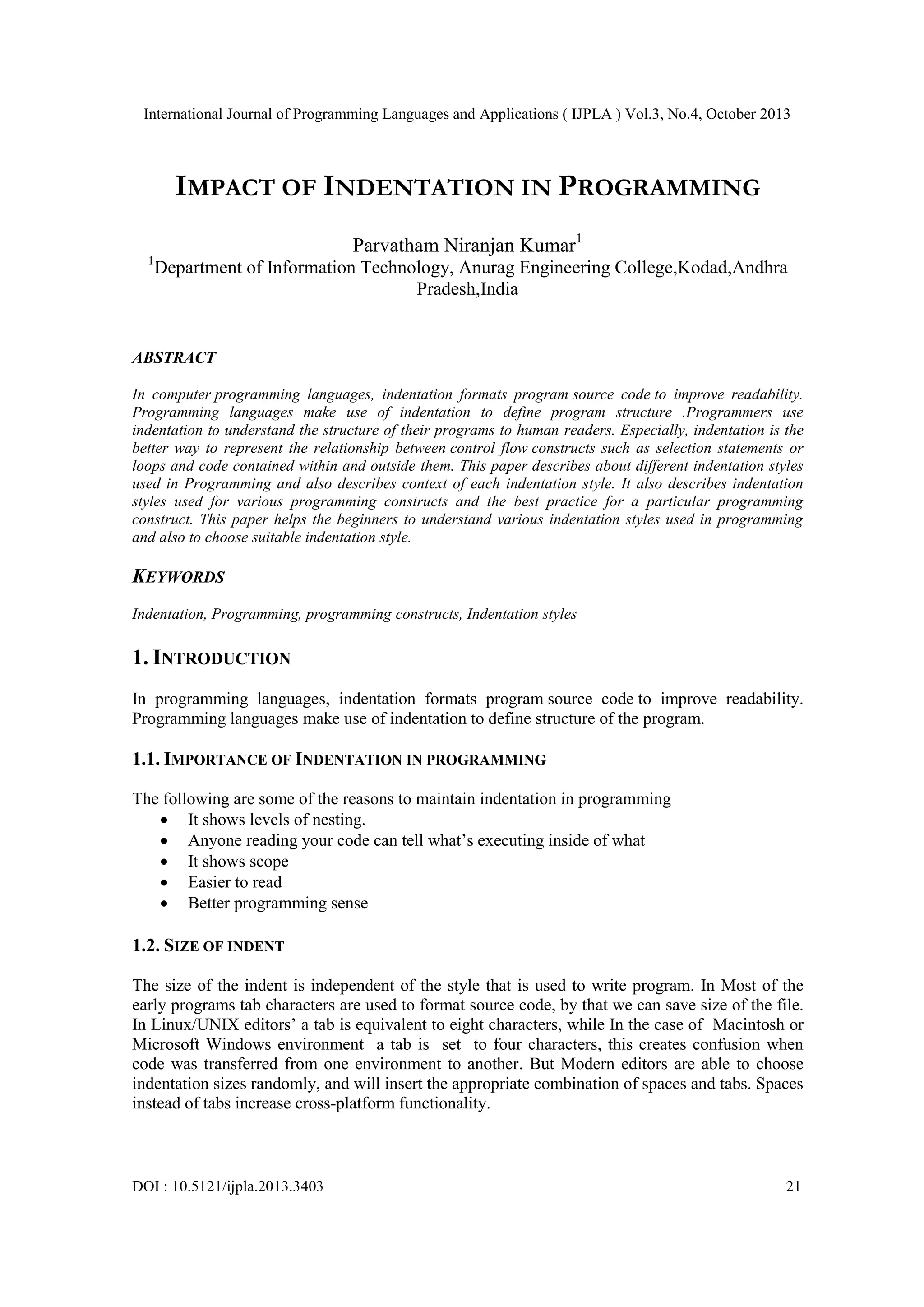 Impact of indentation in programming | PDF | Programming Languages ...