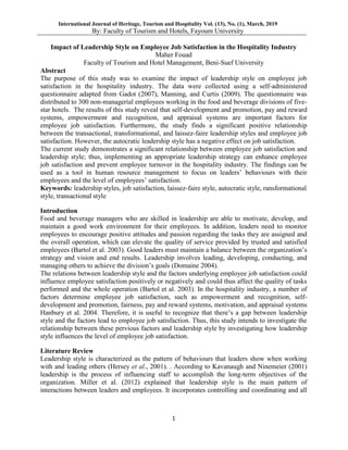 Impact of leadership style on employee job satisfaction in the ...