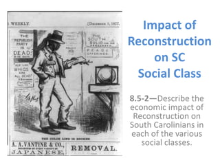 Impact of
Reconstruction
on SC
Social Class
8.5-2—Describe the
economic impact of
Reconstruction on
South Carolinians in
each of the various
social classes.
 