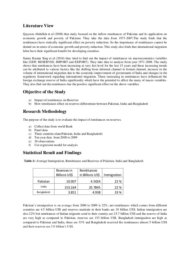 Impact of remittances on reserves