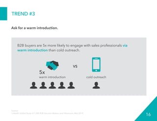 Ask for a warm introduction.
TREND #3
Source:
LinkedIn Global Study of 1,500 B2B Decision-Makers and Influencers, May 2014...