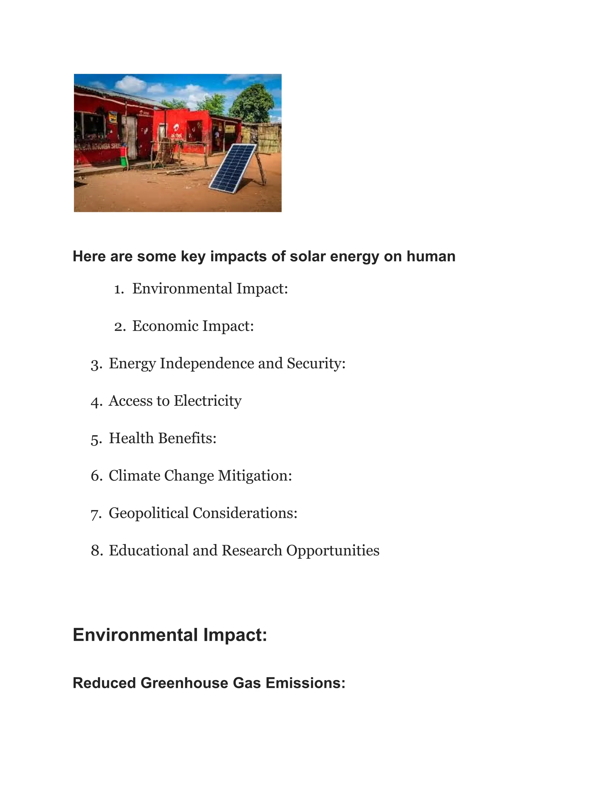 Impact of solar energy on human. environment benefitt | PDF | Gas and ...