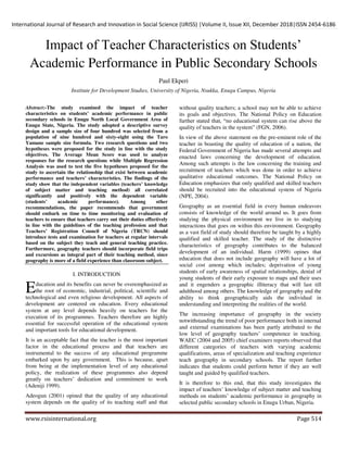 IMPACT OF TEACHER CHARACTERISTICS ON STUDENTS ACADEMIC PERFORMANCE IN ...