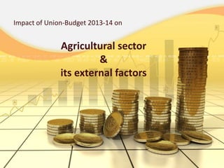 Agricultural sector
&
its external factors
Impact of Union-Budget 2013-14 on
 