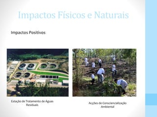Impactos Físicos e Naturais
Impactos Positivos
Estação de Tratamento de Águas
Residuais
Acções de Consciencialização
Ambiental
 