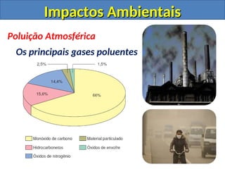 Impactos Ambientais
Impactos Ambientais
Poluição Atmosférica
Os principais gases poluentes
 