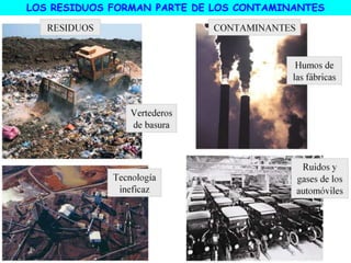 LOS RESIDUOS FORMAN PARTE DE LOS CONTAMINANTES
 