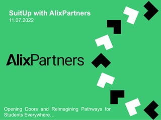 SuitUp with AlixPartners
11.07.2022
Opening Doors and Reimagining Pathways for
Students Everywhere…
 
