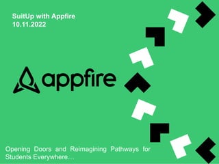 SuitUp with Appfire
10.11.2022
Opening Doors and Reimagining Pathways for
Students Everywhere…
 