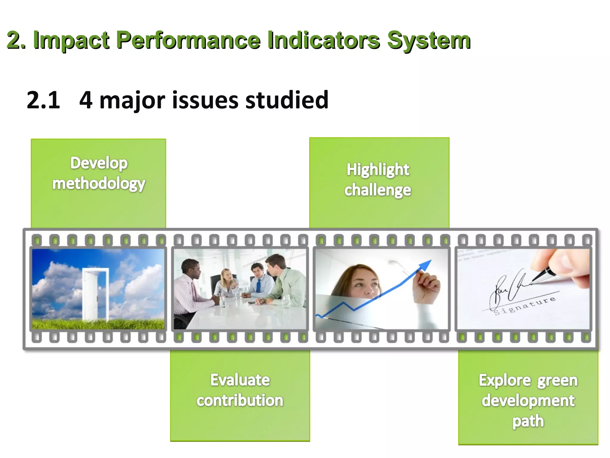 2. Impact Performance Indicators System

 2.1 4 major issues studied
 