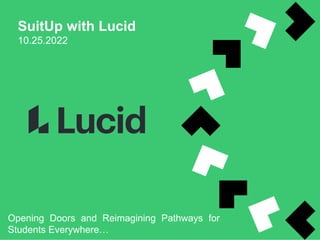 SuitUp with Lucid
10.25.2022
Opening Doors and Reimagining Pathways for
Students Everywhere…
 