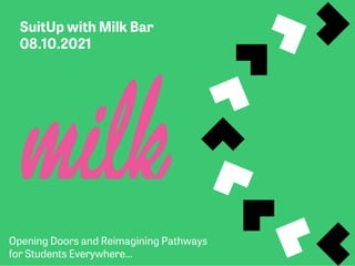 SuitUp with Milk Bar
08.10.2021
Opening Doors and Reimagining Pathways
for Students Everywhere…
 