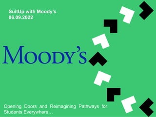 SuitUp with Moody’s
06.09.2022
Opening Doors and Reimagining Pathways for
Students Everywhere…
 