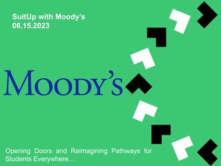 SuitUp with Moody’s
06.15.2023
Opening Doors and Reimagining Pathways for
Students Everywhere…
 
