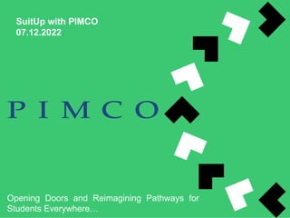 SuitUp with PIMCO
07.12.2022
Opening Doors and Reimagining Pathways for
Students Everywhere…
 