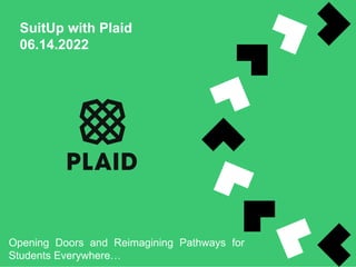 SuitUp with Plaid
06.14.2022
Opening Doors and Reimagining Pathways for
Students Everywhere…
 