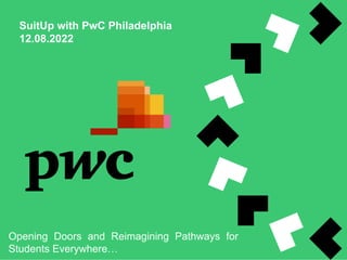 SuitUp with PwC Philadelphia
12.08.2022
Opening Doors and Reimagining Pathways for
Students Everywhere…
 