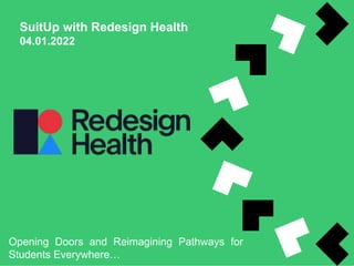 SuitUp with Redesign Health
04.01.2022
Opening Doors and Reimagining Pathways for
Students Everywhere…
 