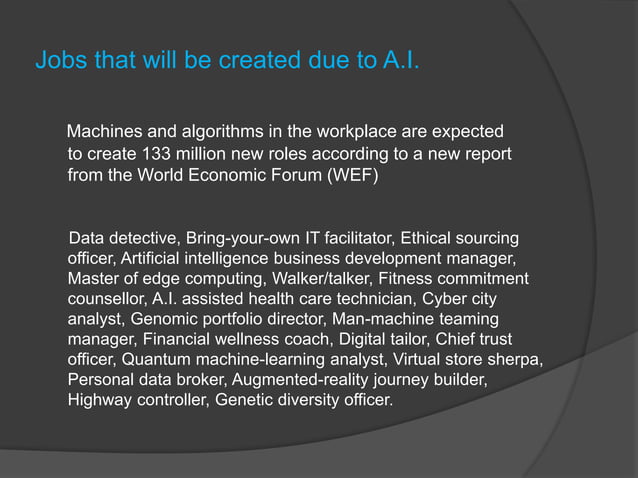 Impacts of artificial intelligence on jobs | PPTX