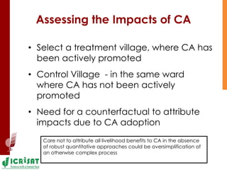 Assessing the Impacts of CA
• Select a treatment village, where CA has
been actively promoted
• Control Village - in the s...