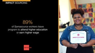 IMPACT SOURCING
89%
of Samasource workers leave
program to attend higher education
or earn higher wage
 