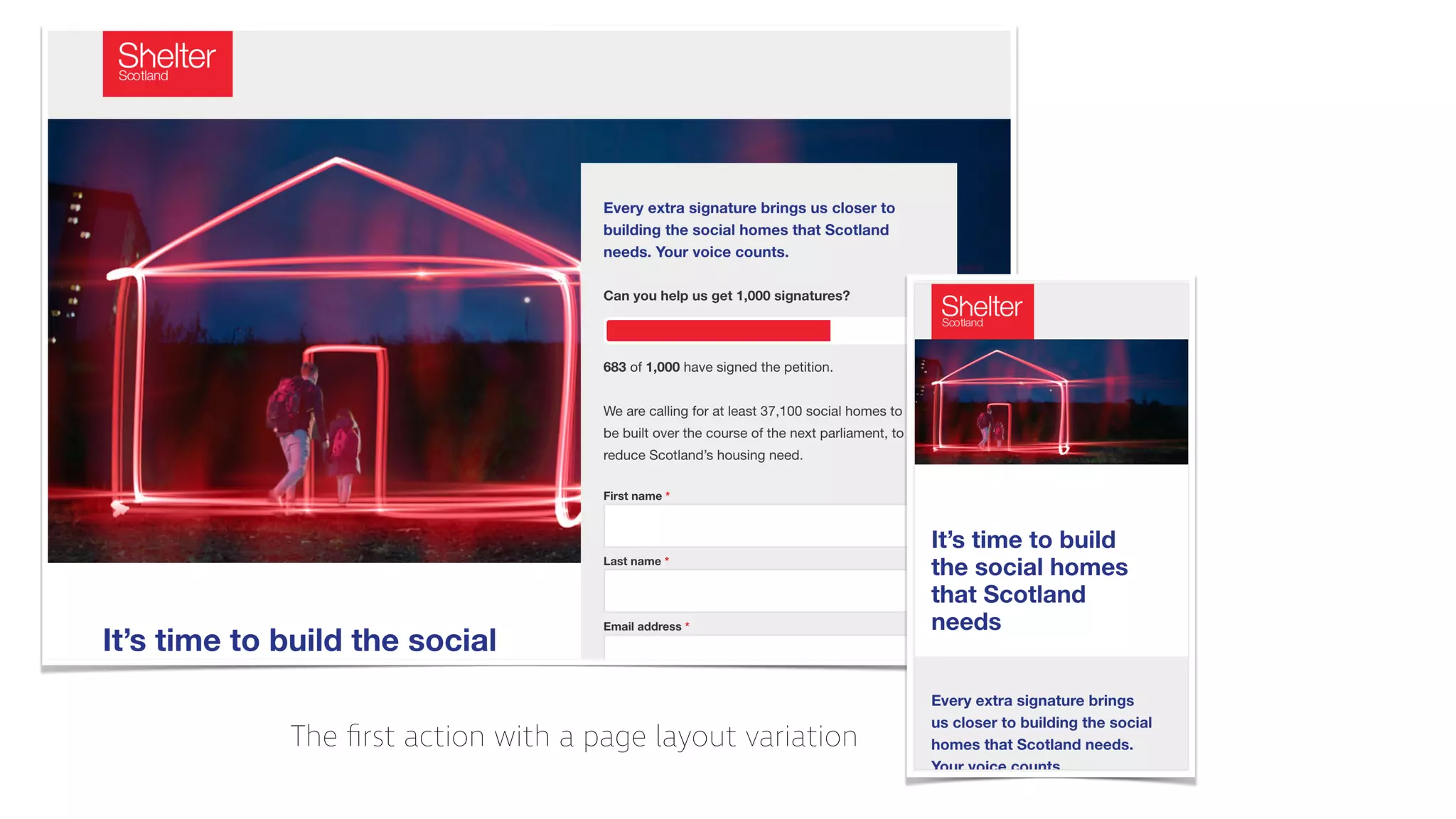The
fi
rst action with a page layout variation
 