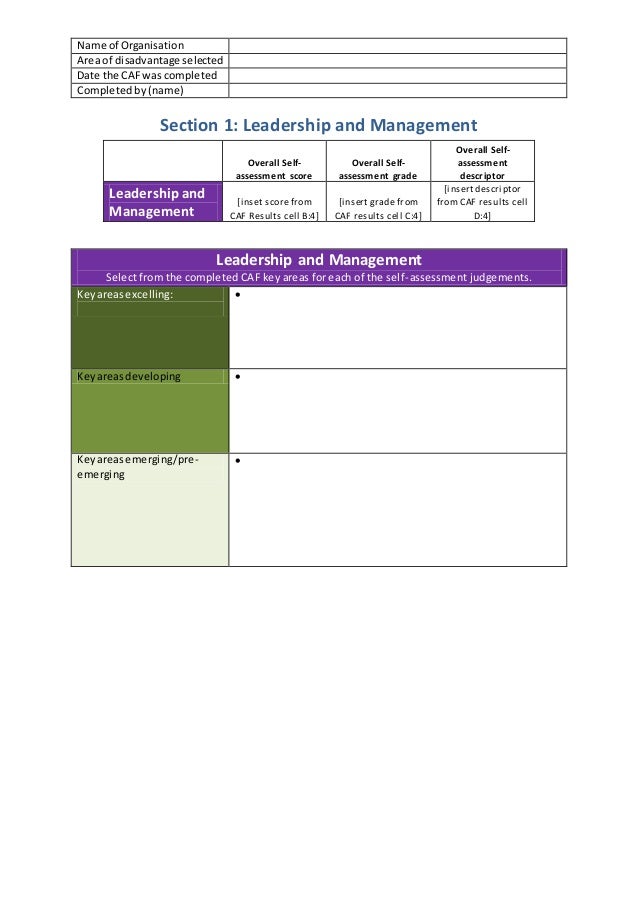 Impada O2 A3 Self Assessment Report Template