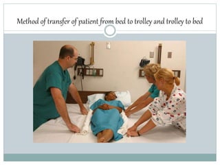 Method of transfer of patient from bed to trolley and trolley to bed
 