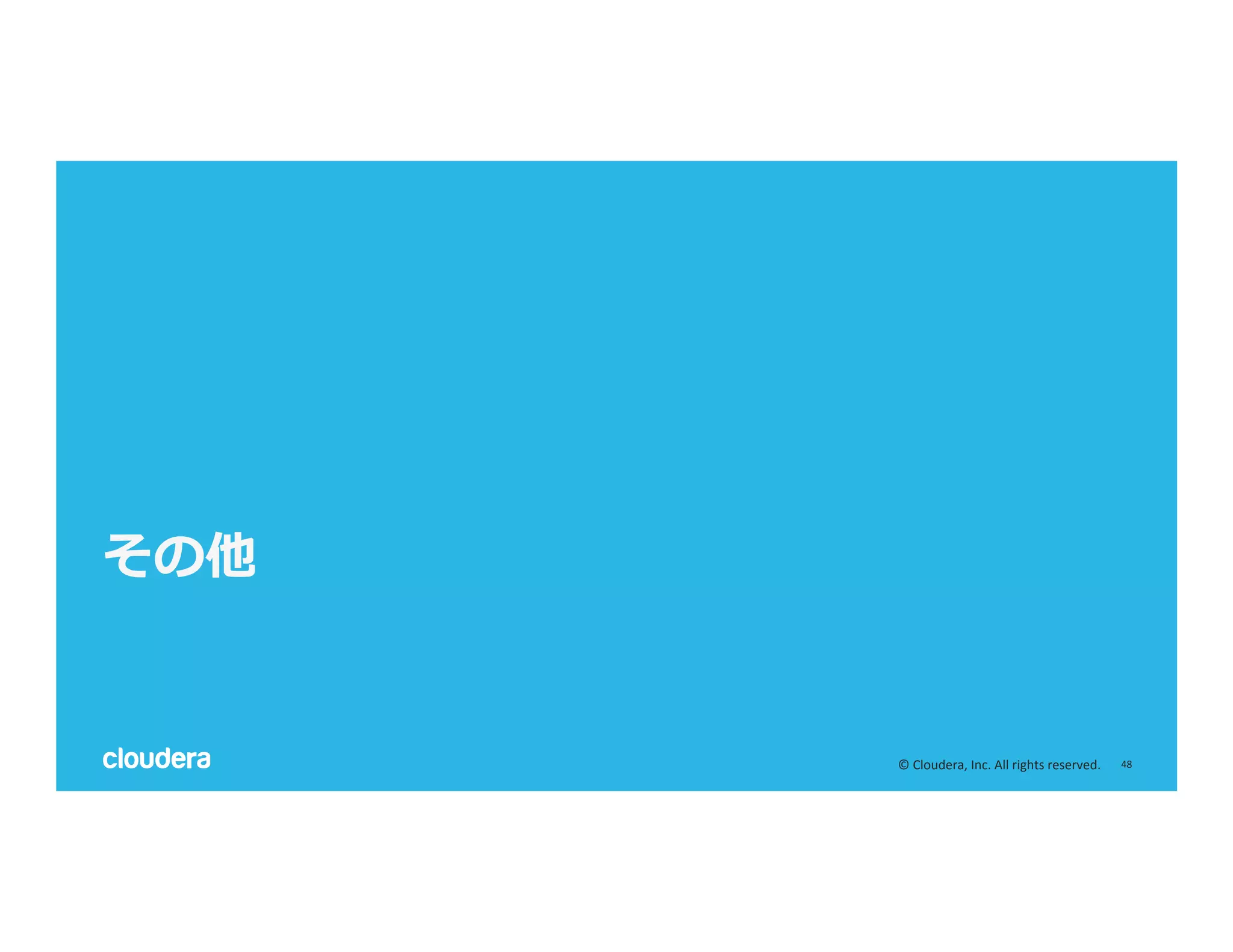 48	
  ©	
  Cloudera,	
  Inc.	
  All	
  rights	
  reserved.	
  
その他
 