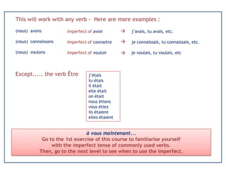 This will work with any verb - Here are more examples :
(nous) avons Imperfect of avoir
j’étais
tu étais
il était
elle était
on était
nous étions
vous étiez
ils étaient
elles étaient
j’avais, tu avais, etc.
(nous) connaissons Imperfect of connaitre je connaissais, tu connaissais, etc.
(nous) voulons Imperfect of vouloir je voulais, tu voulais, etc



Except..... the verb Être
 