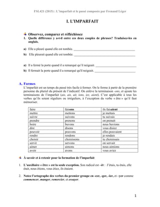 IMPARFAIT ET PASS COMPOS EXERCICES CORRIG S ET EXPLIQU S | PDF
