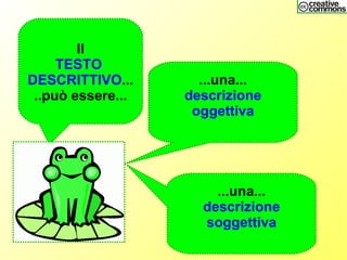 Il
TESTO
DESCRITTIVO...
..può essere...
...una...
descrizione
oggettiva
...una...
descrizione
soggettiva
 