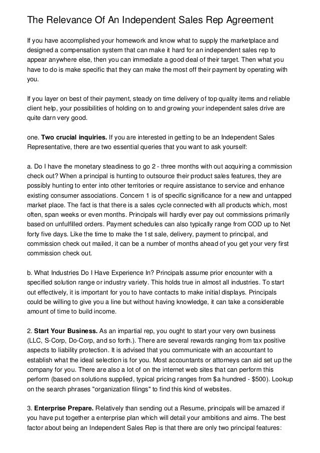 the relevance of an independent sales rep agreement independent sales rep