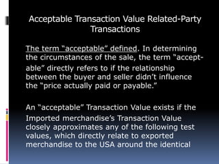 Import Parties IMPORT COMPLIANCE - CUSTOMS VALUATION | PPTX