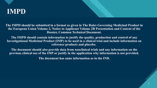 Impd Form.pdf Comprehensive Guide to Investigational Medicinal Product Dossier (IMPD ...