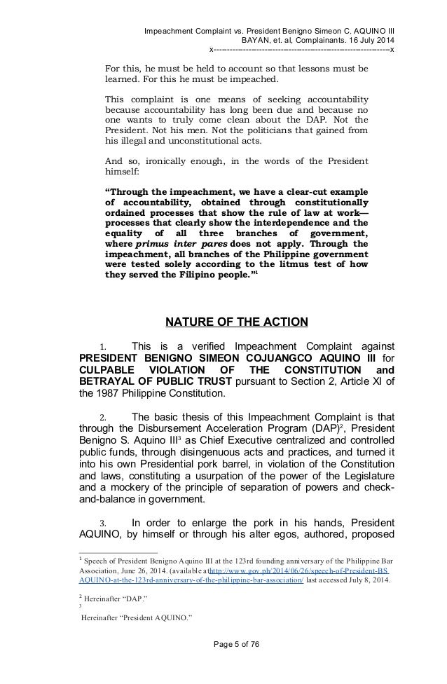 Impeachment Complaint Against President Benigno Aquino