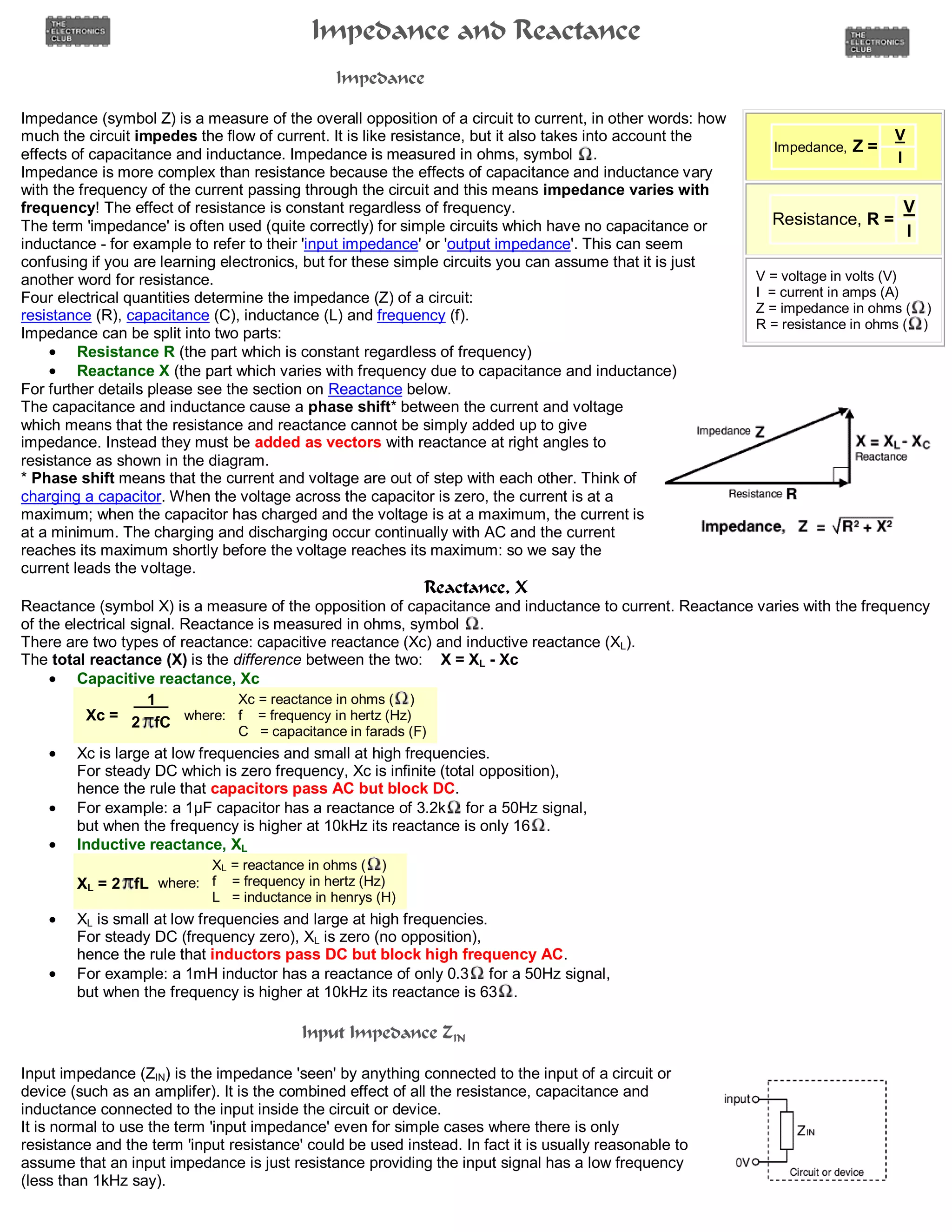 Impedance and reactance | PDF