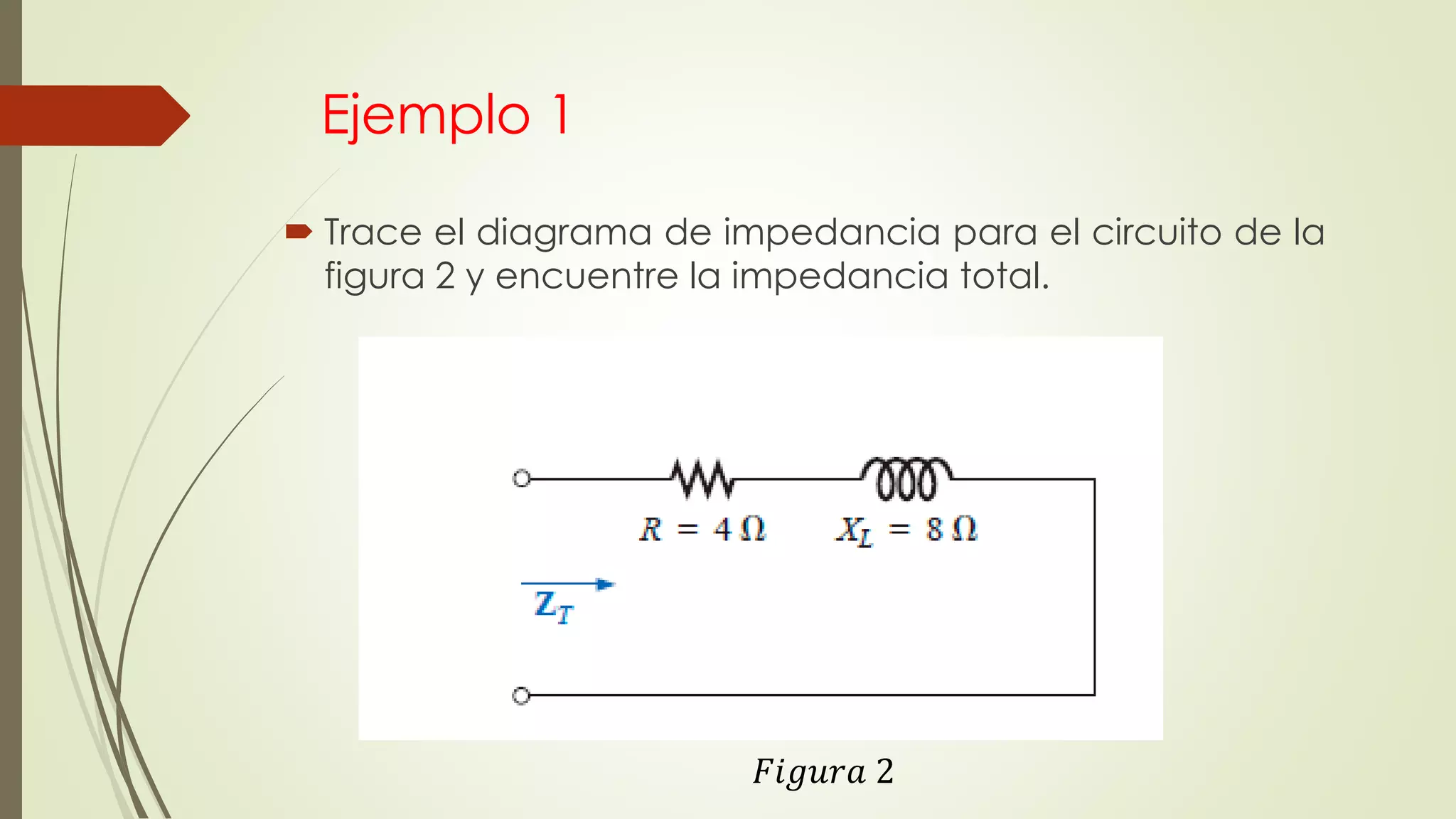 Ejemplo 1
 Trace el diagrama de impedancia para el circuito de la
figura 2 y encuentre la impedancia total.
𝐹𝑖𝑔𝑢𝑟𝑎 2
 