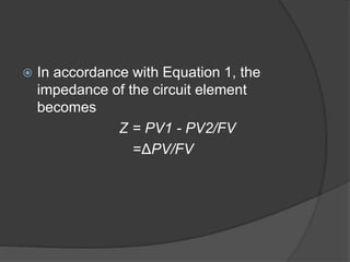  In accordance with Equation 1, the
impedance of the circuit element
becomes
Z = PV1 - PV2/FV
=ΔPV/FV
 