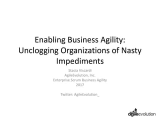 Enabling Business Agility:
Unclogging Organizations of Nasty
Impediments
Stacia Viscardi
AgileEvolution, Inc.
Enterprise Scrum Business Agility
2017
Twitter: AgileEvolution_
 