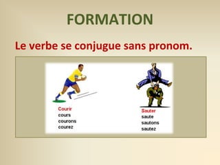 FORMATION 
Le verbe se conjugue sans pronom. 
 