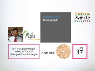 Imperatives for
Scaling Agile
JUN
17
S R V Subrahmaniam
PMP, ACP, CSM
Principal Consultant Agile
Altimetrik
 