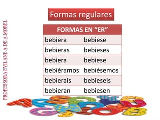 FORMAS EN “ER”
bebiera bebiese
bebieras bebieses
bebiera bebiese
bebiéramos bebiésemos
bebierais bebieseis
bebieran bebiesen
Formas regulares
 