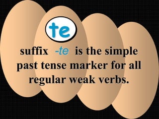te
suffix -te is the simple
past tense marker for all
regular weak verbs.
 